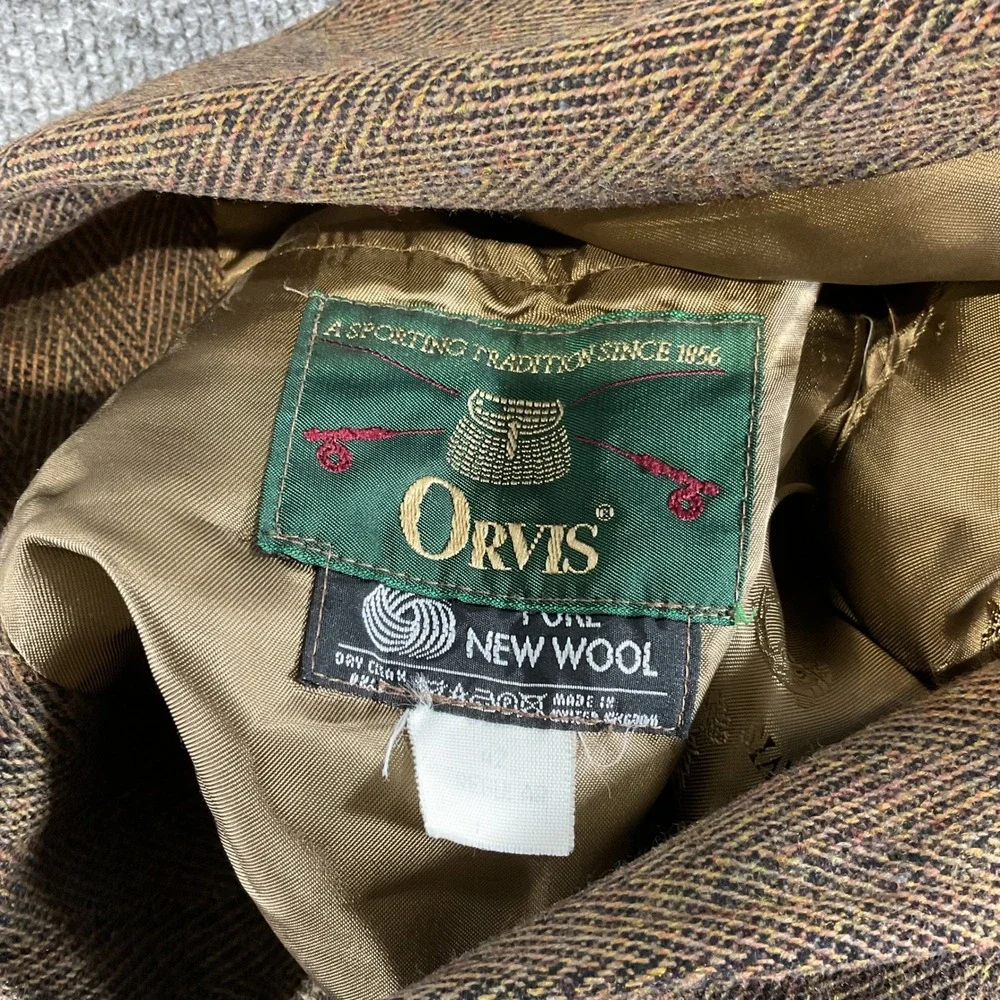 Orvis Mens 42R Brown Herringbone Pure New Wool Sport Coat Blazer Made in England